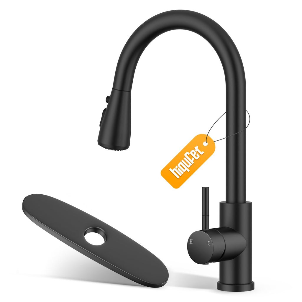 Kitchen Faucet, Pull Down Sprayer, Deck Plate, Matte Black