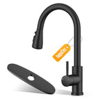 Kitchen Faucet, Pull Down Sprayer, Deck Plate, Matte Black