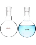 250ml Borosilicate Glass Boiling Flask with 24/40 Standard Taper Outer Joint, Single Neck Round Bottom, 2 Pack
