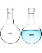 250ml Borosilicate Glass Boiling Flask with 24/40 Standard Taper Outer Joint, Single Neck Round Bottom, 2 Pack
