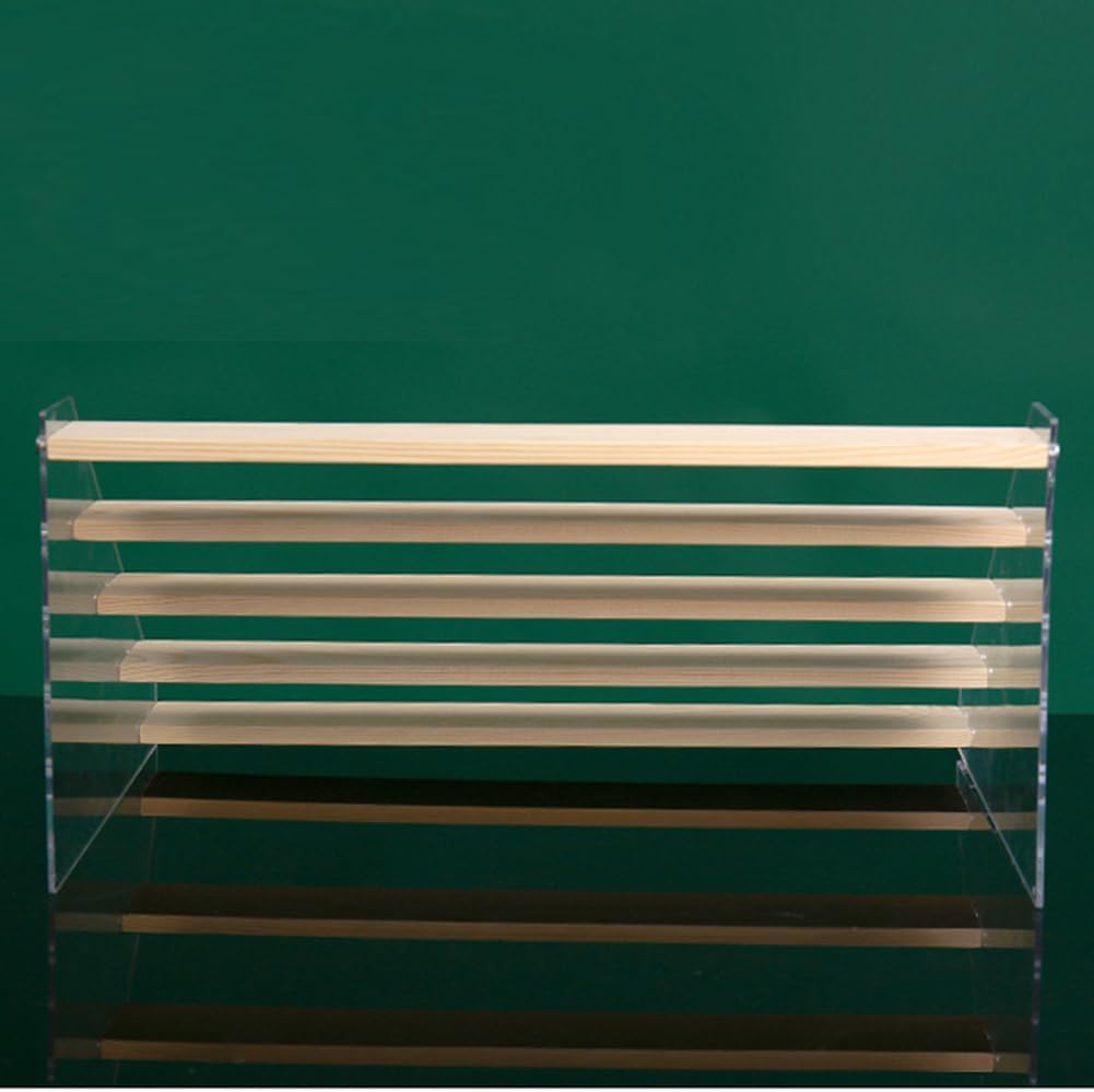 5 Tier Acrylic Wooden Display Stand, Clear Acrylic Display Riser Shelf Wood Tiered Display Shelf Rack Step Ladder