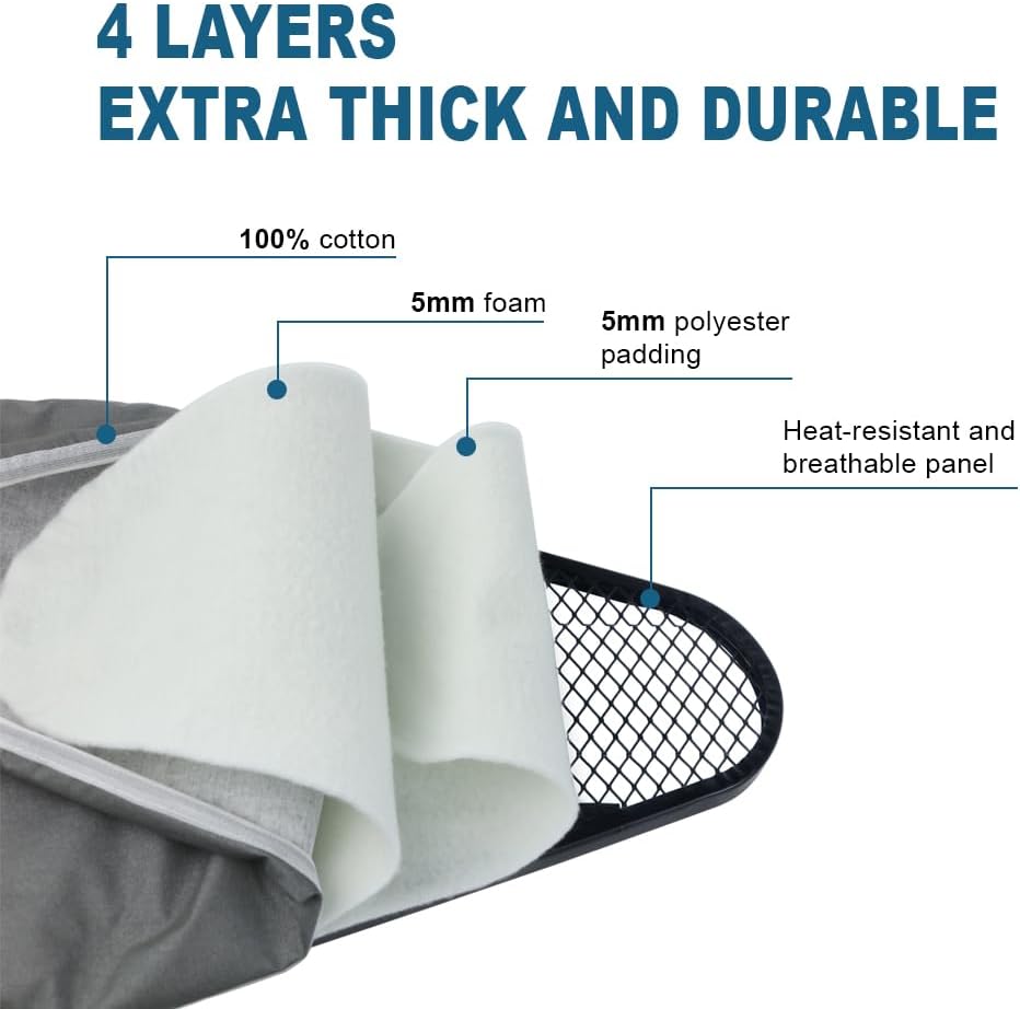 Ironing Board Full Size, Heat Resistant Cover Iron Board with Steam Rest, Ultra Thick Padding, Height Adjustable