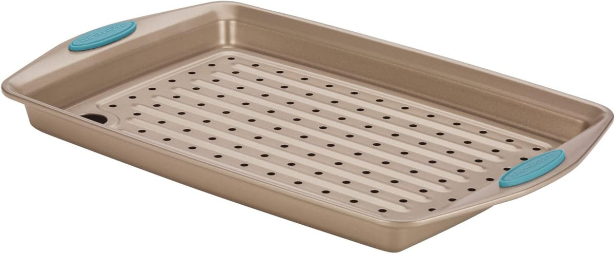 Cucina Nonstick Bakeware Set with Grips, Nonstick Cookie Sheet / Baking Sheet and Crisper Pan - 2 Piece, Latte Brown