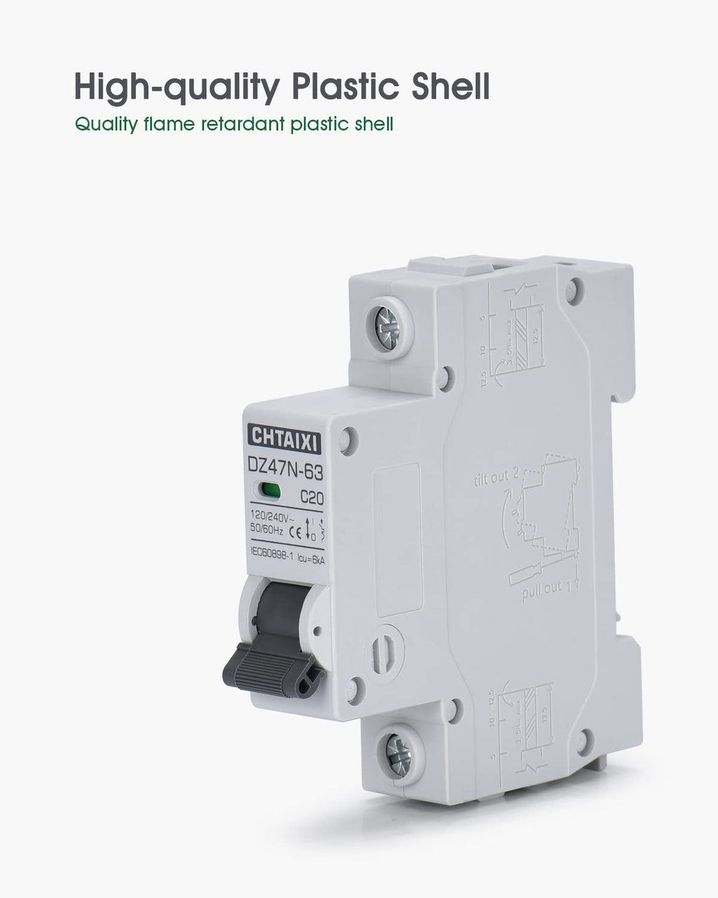 AC Miniature Circuit Breaker, 20 Amp 120V/240V 1 Pole | DIN Rail Mount, Thermal Magnetic Trip, Solar AC Disconnect