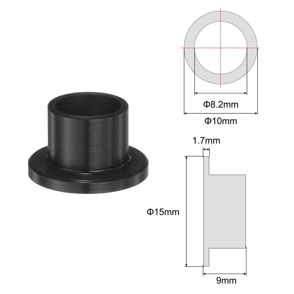 HARFINGTON 8pcs Flanged Sleeve Bearings Plastic Bushings 8.2mm Bore x 10mm OD x 9mm Length Black POM Bushings