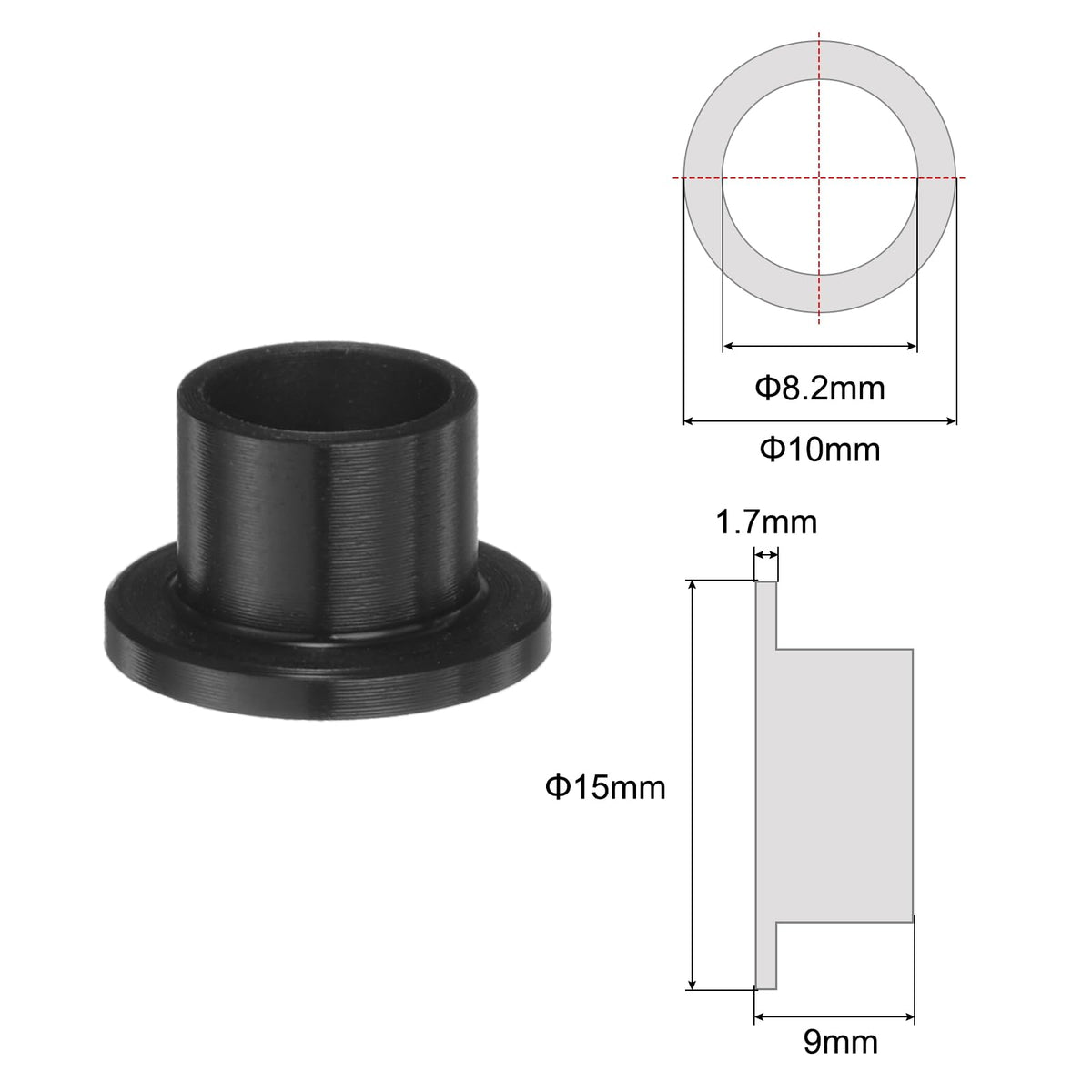 HARFINGTON 8pcs Flanged Sleeve Bearings Plastic Bushings 8.2mm Bore x 10mm OD x 9mm Length Black POM Bushings