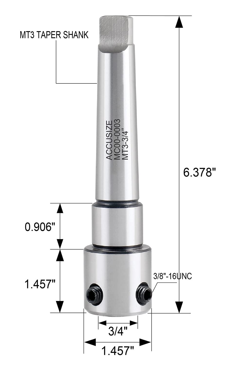 Accusize Annular Cutter Arbor MT3 to 3/4 in Weldon Shank