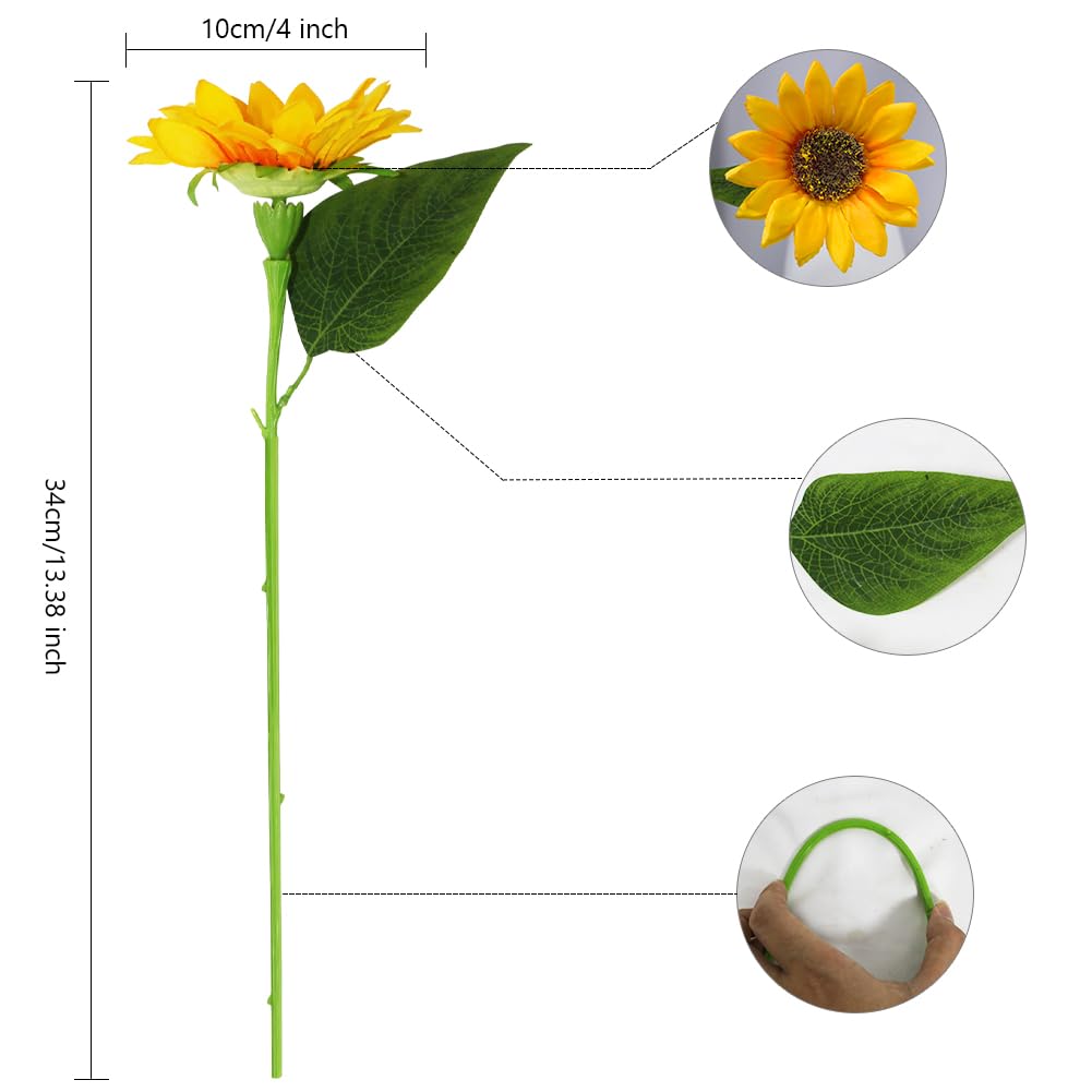 10 Pcs Artificial Sunflowers, Single Stem, for Fall Bouquet