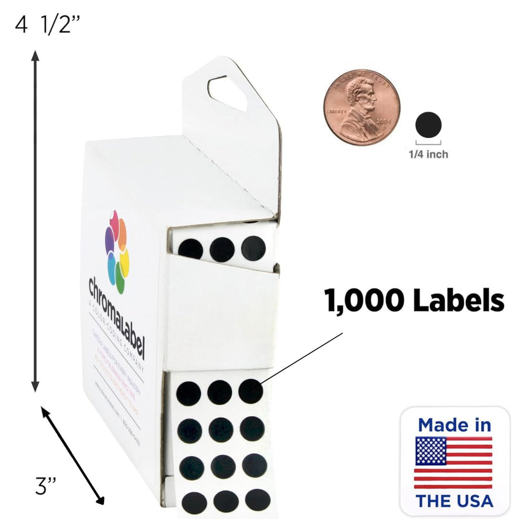 Black & Red Dot Stickers, 1/4 Inch, 1000/Box Each Color