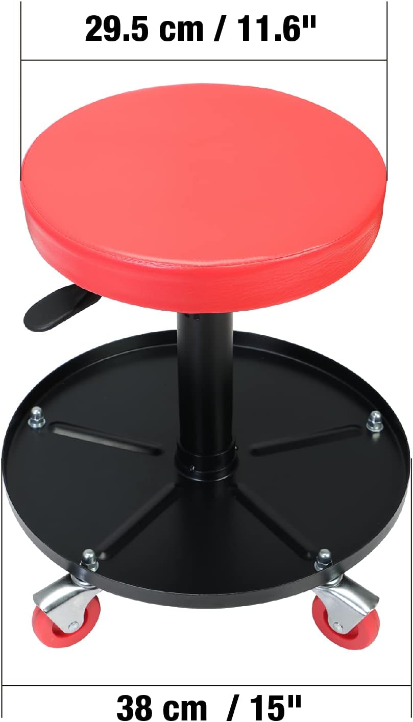 ATRHL6201R Torin Heavy Duty Rolling Pneumatic Creeper Garage/Shop Seat: Padded Adjustable Mechanic Stool with Tool