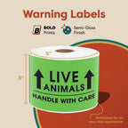3" X 5" Live Animals This Side Up Shipping Stickers - Handle with Care