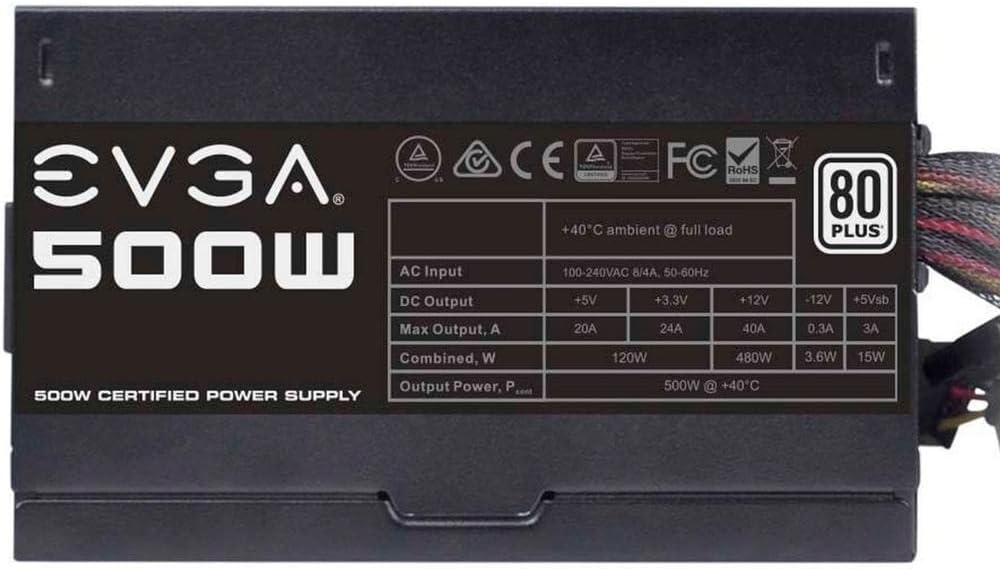 EVGA 500 W1, 80+ WHITE 500W Power Supply( 100-W1-0500-KR)