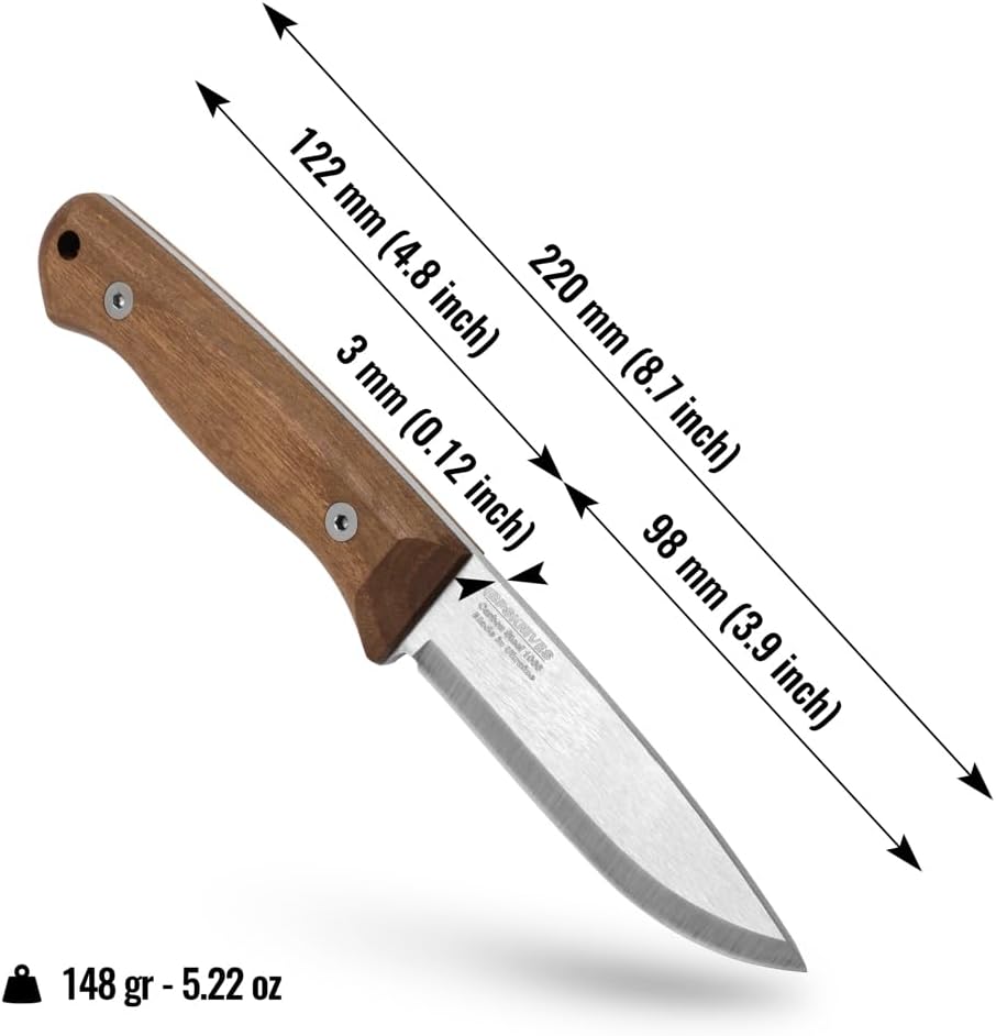 Bushmate 2.0 Designed by DBK - Bushcraft Knife - Fixed-Blade Carbon Steel Knife with Leather Sheath & Firestarter