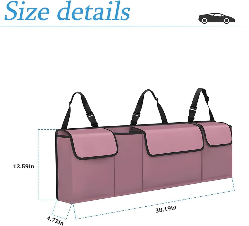 Car Trunk Organizer, Backseat Hanging Storage with 4 Large Pockets, Collapsible Cargo Bag with Adjustable Straps