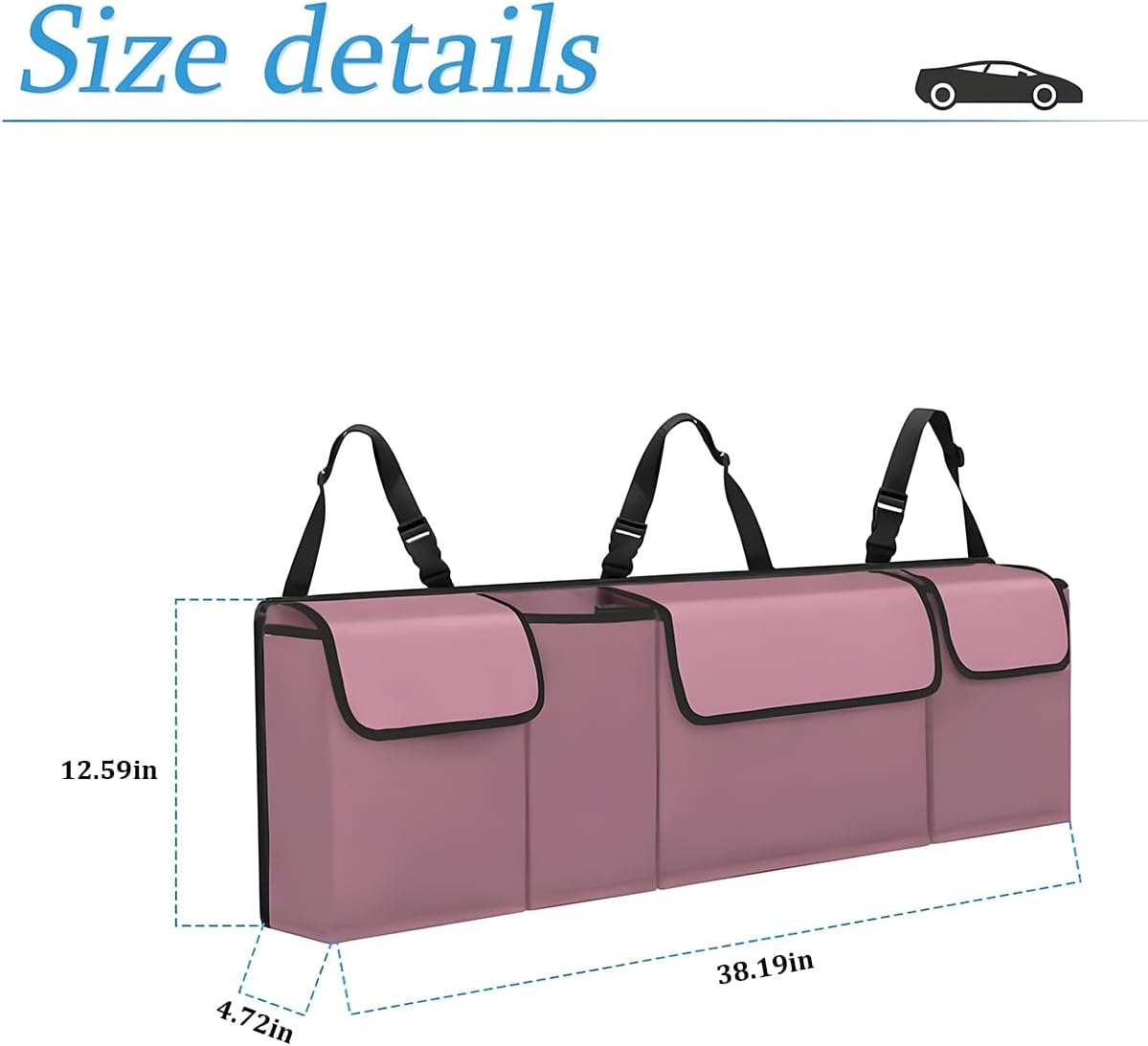 Car Trunk Organizer, Backseat Hanging Storage with 4 Large Pockets, Collapsible Cargo Bag with Adjustable Straps