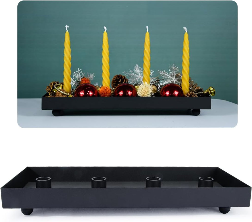 Matte Black Iron Advent Candle Holder, 4 Candlestick Seats