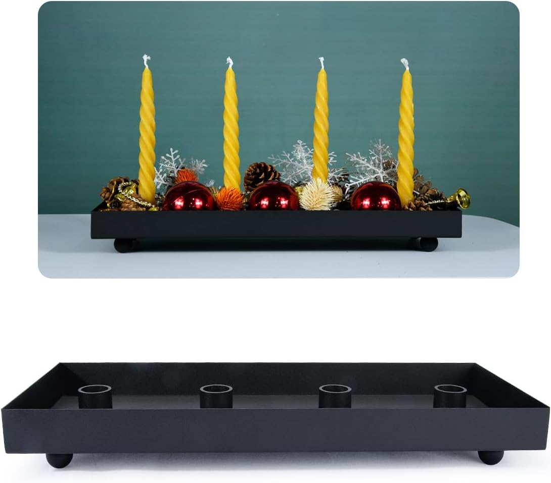 Matte Black Iron Advent Candle Holder, 4 Candlestick Seats
