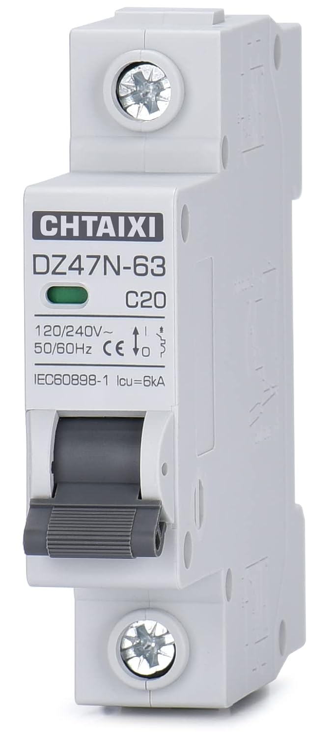 AC Miniature Circuit Breaker, 20 Amp 120V/240V 1 Pole | DIN Rail Mount, Thermal Magnetic Trip, Solar AC Disconnect