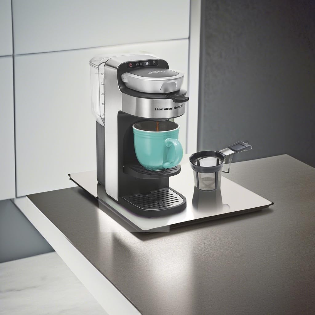 The Scoop Single Serve Coffee Maker & Fast Grounds Brewer for 8-14oz. Cups, Brews in Minutes, 40oz. Removable