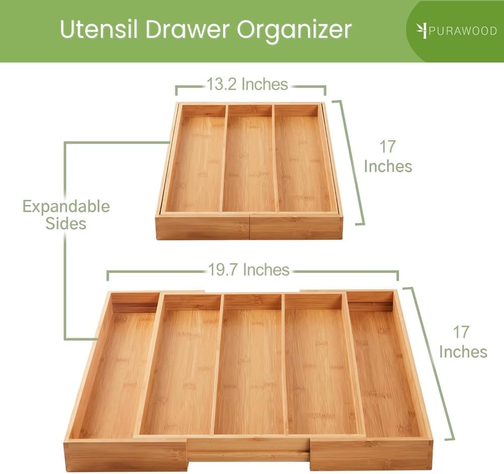 Kitchen Drawer Organizer - Expandable Utensil Drawer Organizer for Kitchen, Cutlery Tray & Silverware Organizer, 3-5