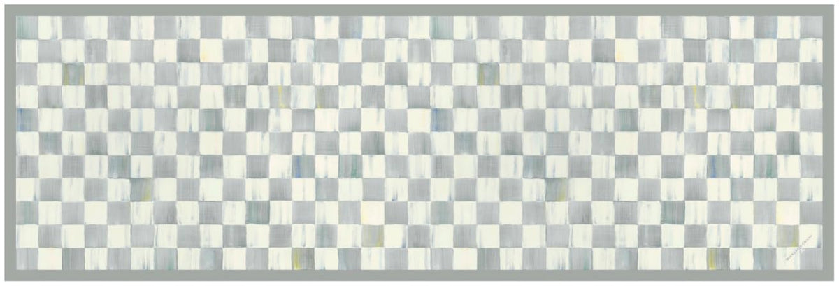 Vinyl Floor Mat, 2x6, Gray-and-White Sterling Check