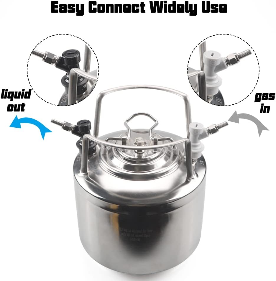 Corny Keg Quick Disconnect CO2 Ball Lock with Swivel Nut and Worm Clamps for Cornelius Keg Home Brewing