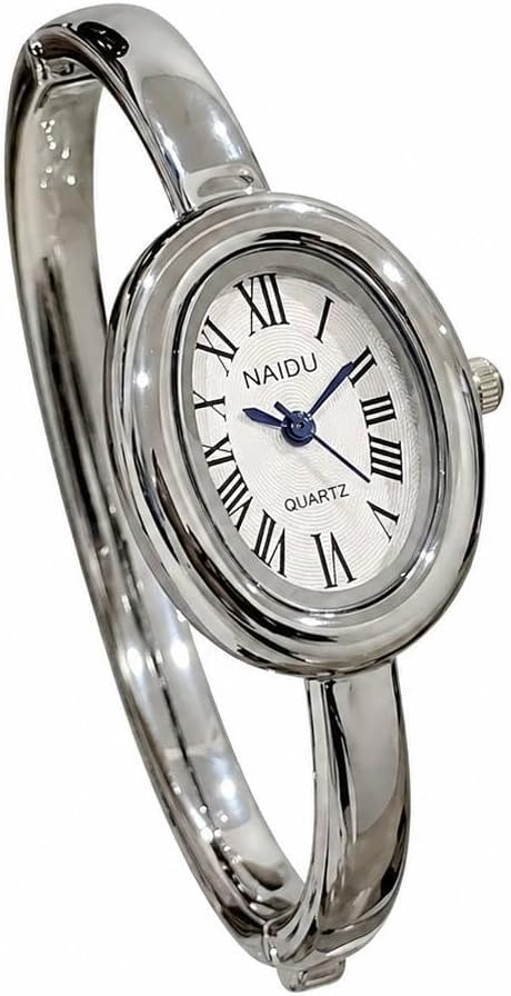 Women's Bangle Bracelet Watch, Oval Dial, Roman Numeral, Elegant Style