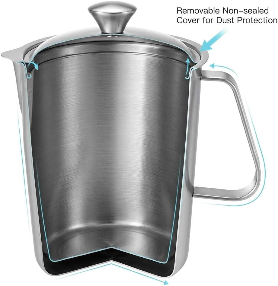 Large 70 oz Stainless Steel Measuring Cup with Removable Lid – Extra Capacity Marked Pitcher for Kitchen, Coffee &