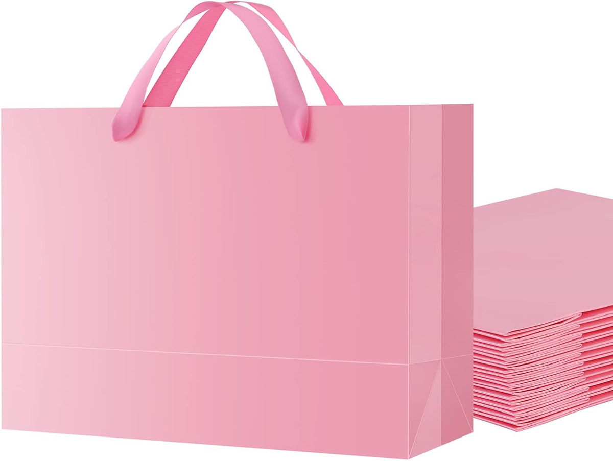 Extra Large Pink Gift Bags with Handles,16x6x12 Inch,12 Pack