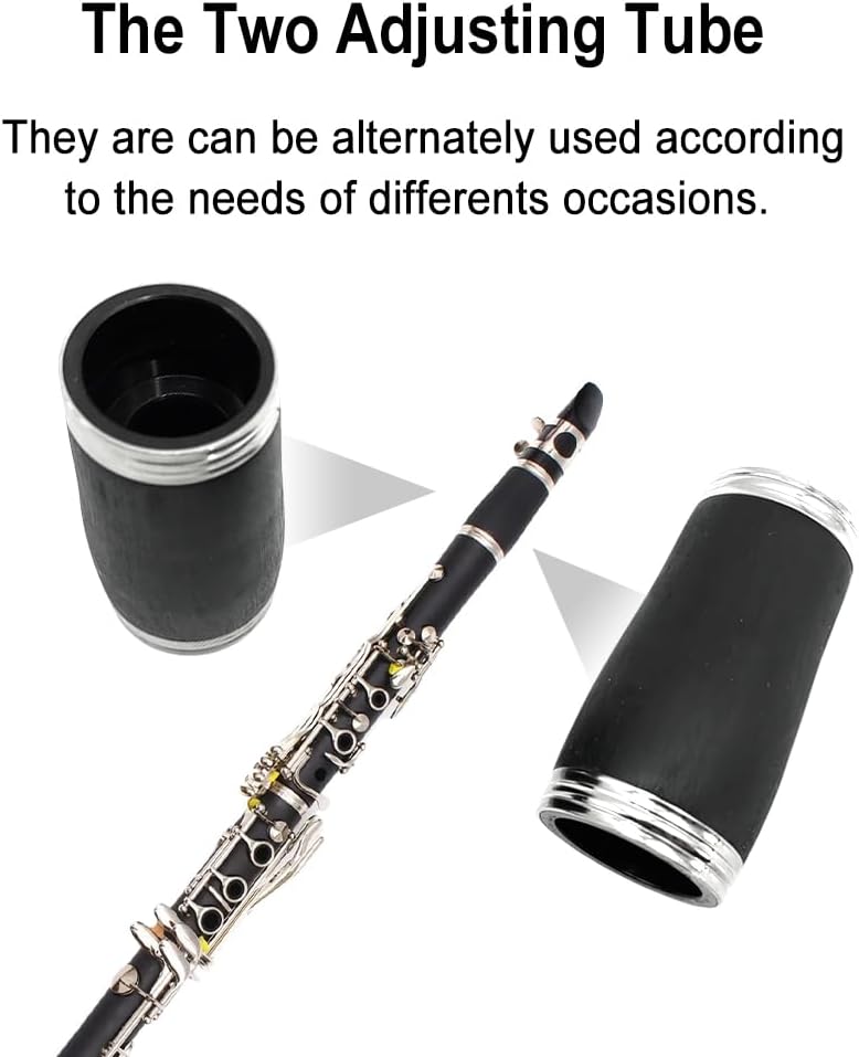 Bb Clarinet for Beginners, Student B Flat Clarinet with Ebonite Body & Nickel-Plated 17 Keys, Woodwind Instrument