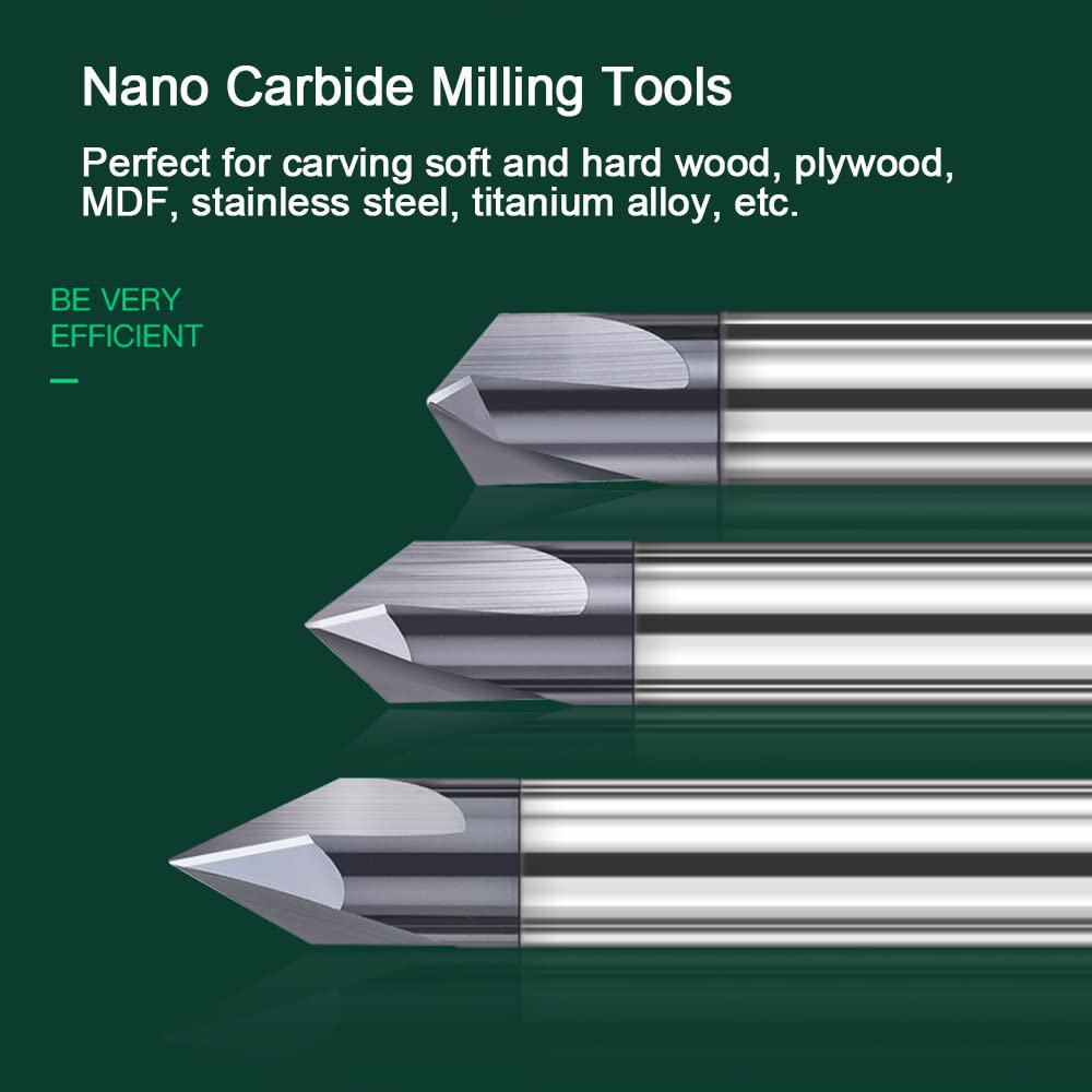 4Pcs Carbide Chamfer End Mill V Groove Router Bit 60 Degree and 90 Degree