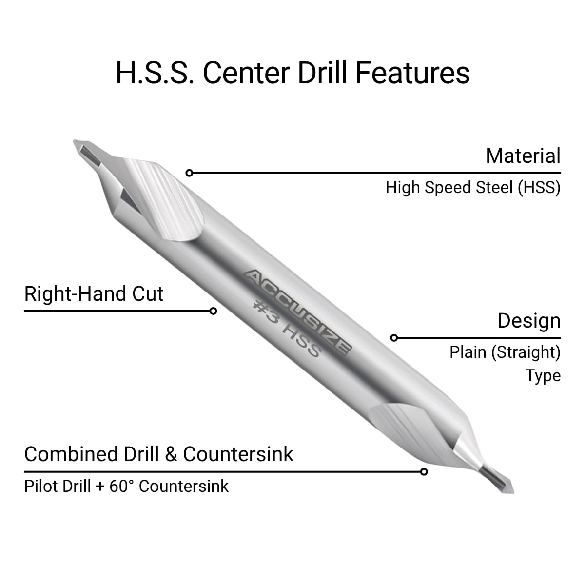 Accusize #3 HSS Center Drill, 0530-0300x10