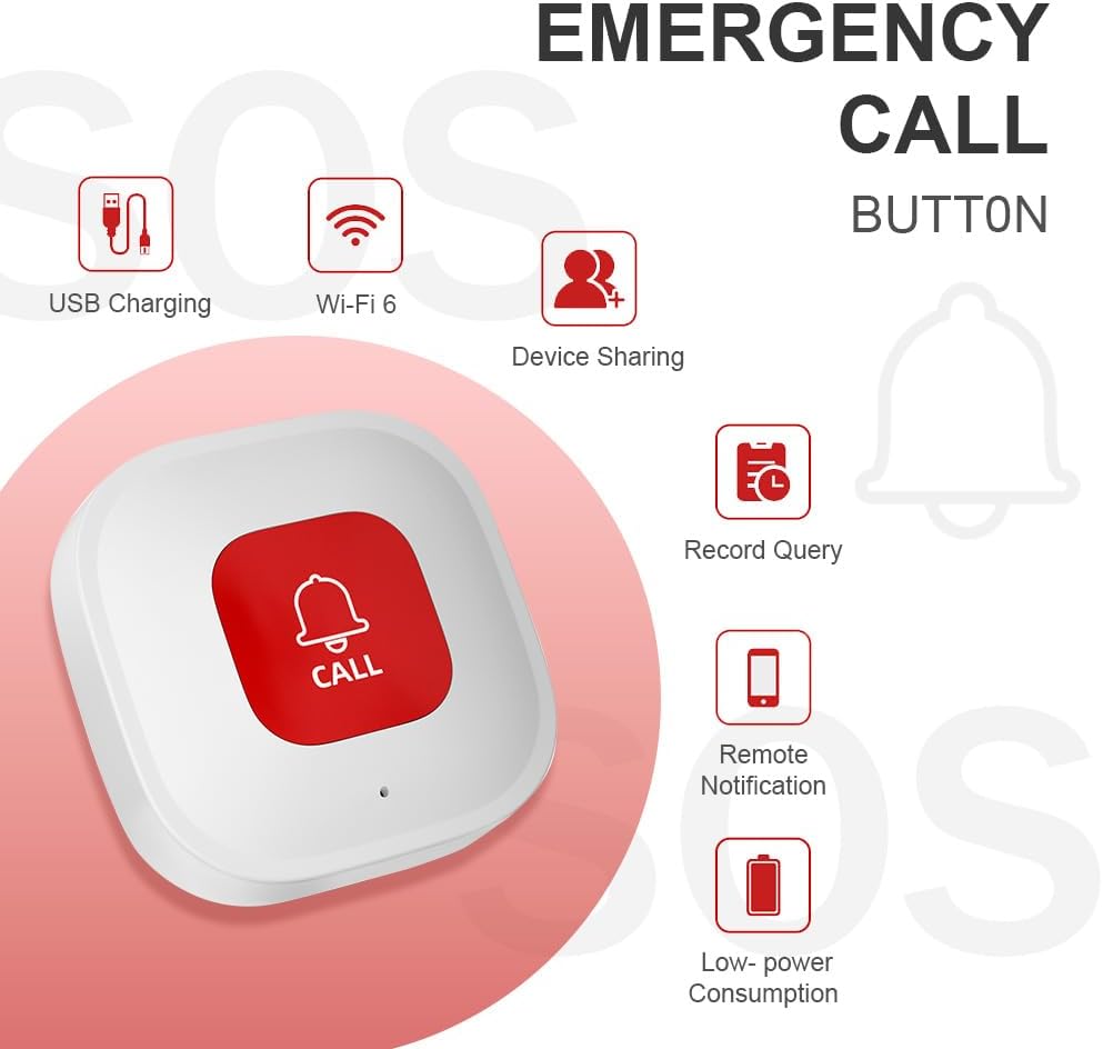WiFi Caregiver Call Button for Elderly at Home with App Notification