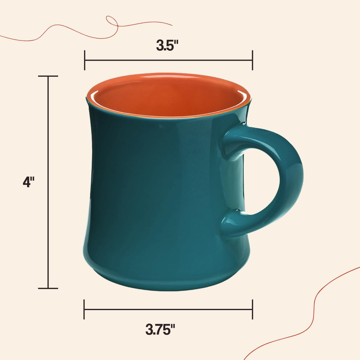 Good-Bi Diner Style Ceramic Mug 12 oz Teal/Orange