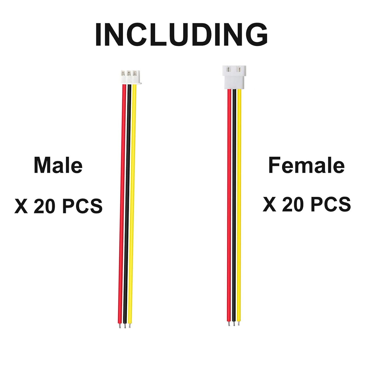 JST XH 2.54mm 3 Pin Connector,20 PCS Male Plug and 20 PCS Female Socket, Micro Wire Connectors with 100mm Extension Cable AWG 26
