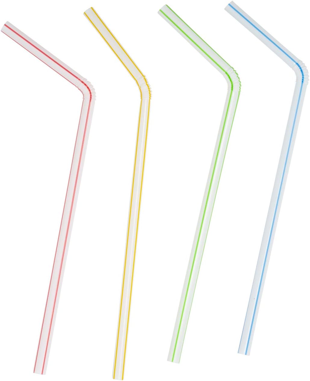 [400 Pack] 7.75"High Flexible Plastic Straws, Disposable Drinking Straws - Striped Assorted Colors