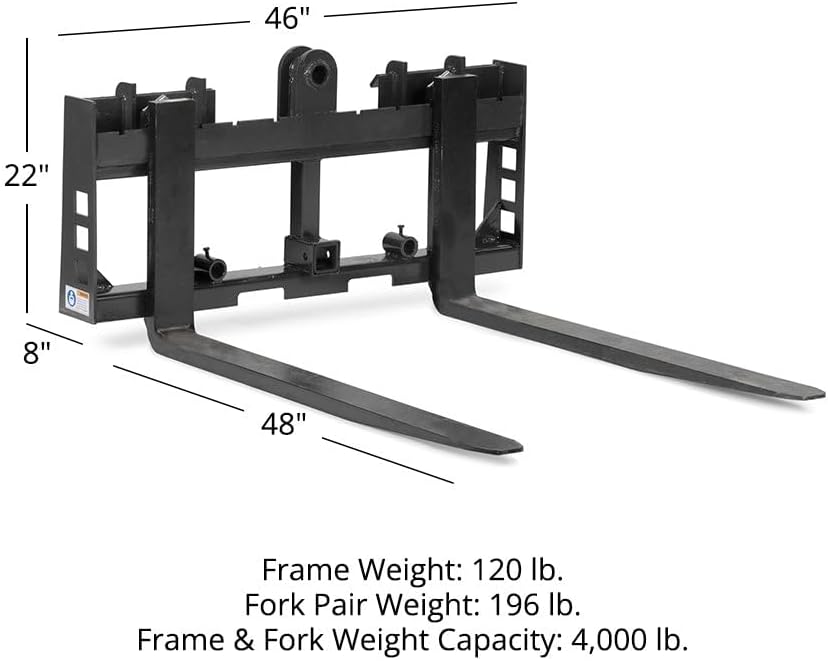 Economy Series Pallet Fork Frame with 48" Pallet Fork Blades, Universal Quick Tach, Rated 4000 LB, Receiver Hitch for