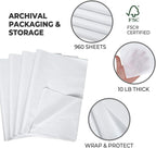 White Tissue Paper Bulk Quantity, 960 Sheets, Acid Free Tissue Paper for Storage, 15 x 20 Inch Sheets