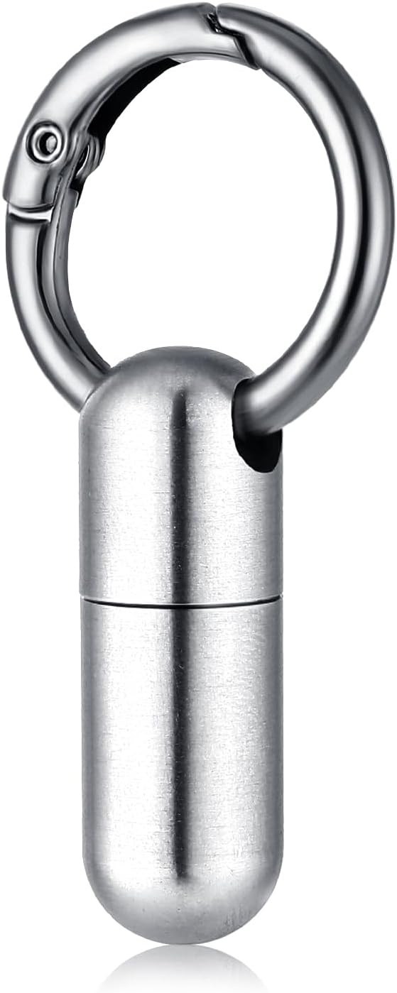 Small Pill Case Keychain Portable Waterproof Titanium Pocket Pill Organizer Tiny Pill Holder Bottle Carabiner Clip