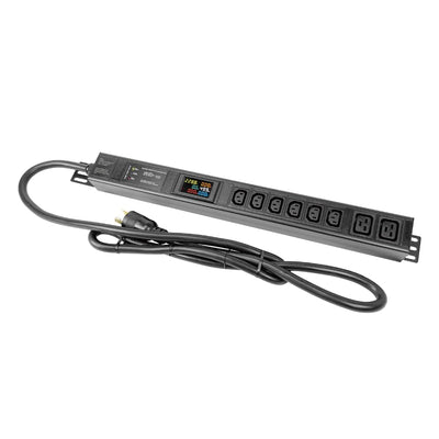 Multi Metered-Surge Protection PDU, 240V, L6-30P, 30A, 7200watts, (6) C13 & (2) C19 Outlets, Crypto Mining, Data