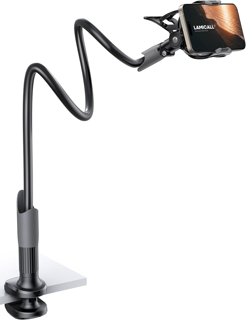 Gooseneck Phone Holder for Bed - Cell Phone Mount Clamp Clip, Flexible Long Arm, Overhead Mount for Desk Headboard