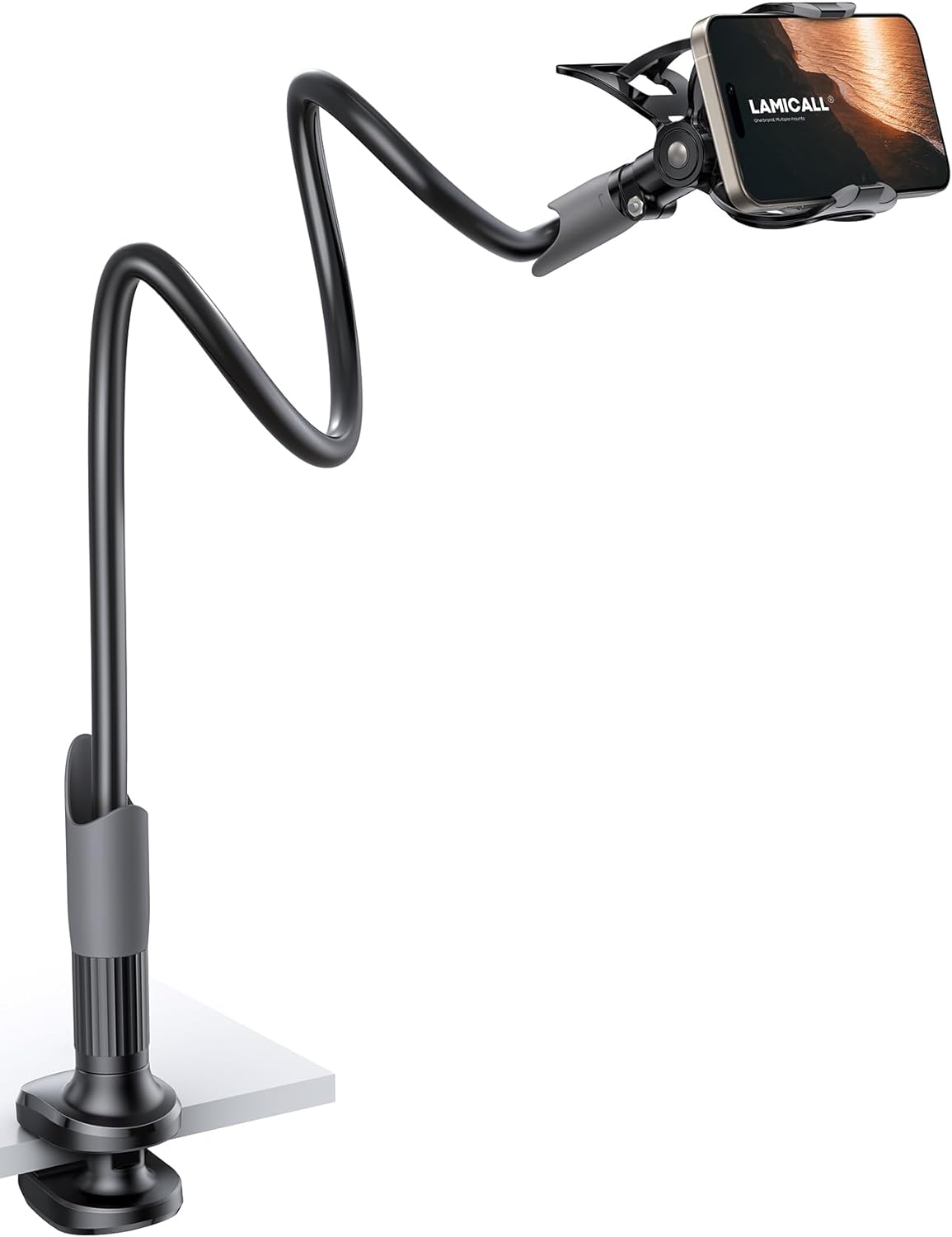 Gooseneck Phone Holder for Bed - Cell Phone Mount Clamp Clip, Flexible Long Arm, Overhead Mount for Desk Headboard