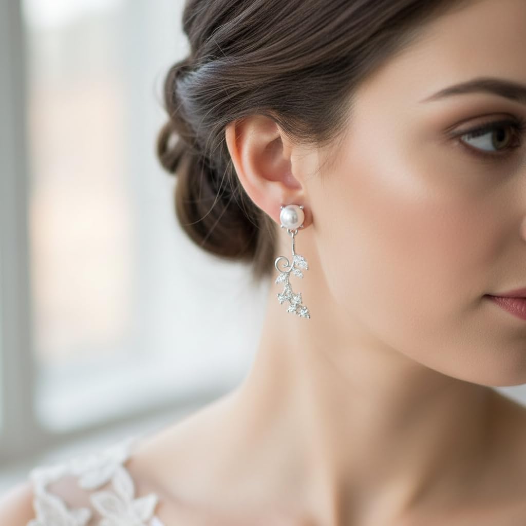 Silver Jewelry Sets for Women Rhinestone Necklace Dangle Earrings Bracelet Set Bridal Wedding Jewelry Sets for Brides