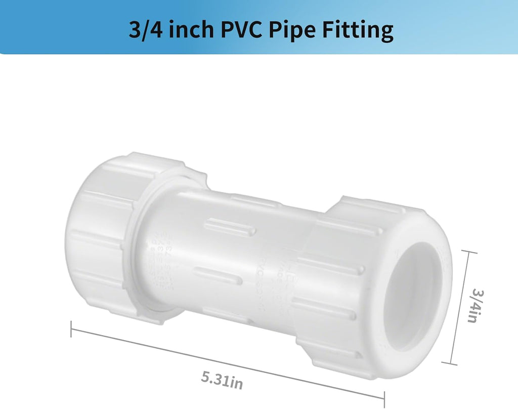 LESSO 3/4 Inch PVC Compression Coupling, White 4 Pack