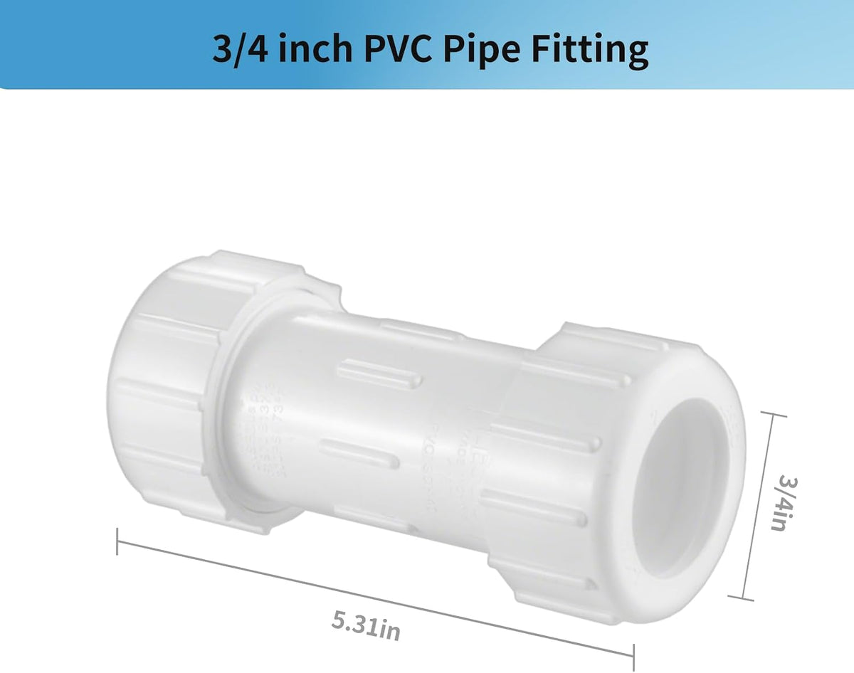 LESSO 3/4 Inch PVC Compression Coupling, White 4 Pack