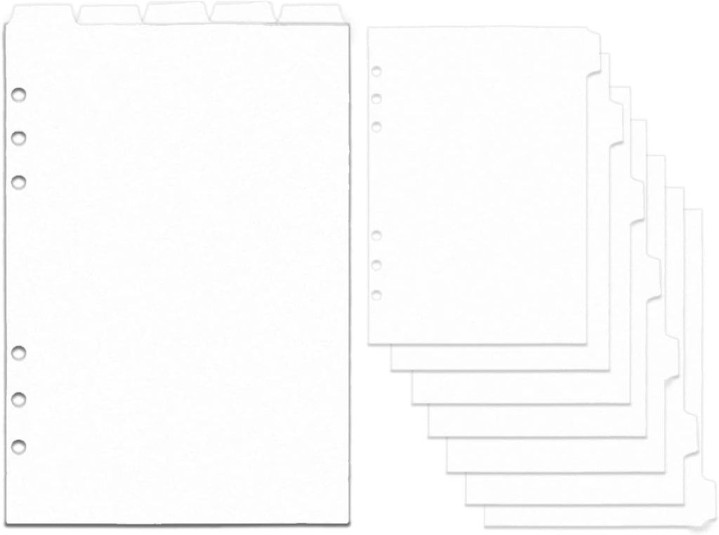 2 Set A5 Binder Dividers White Plastic Index Divider Blank Side 7 Tabs Top 5 Tabs Planner Insets 12 Sheets Refillable