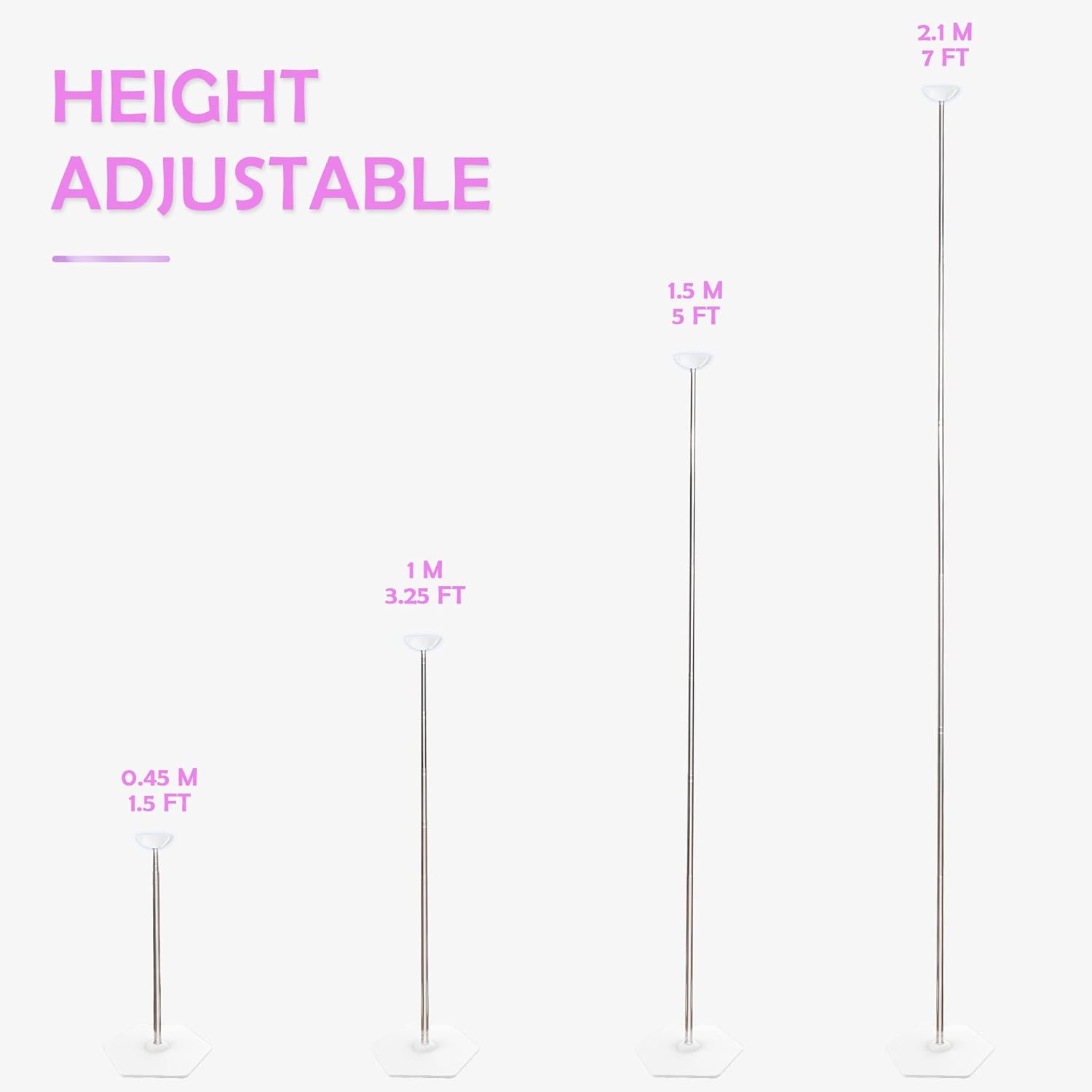 Telescoping Balloon Stand Set of 2, 1.5ft to 7ft Free Adjustable Metal Balloon Column Stand for Party Decorations