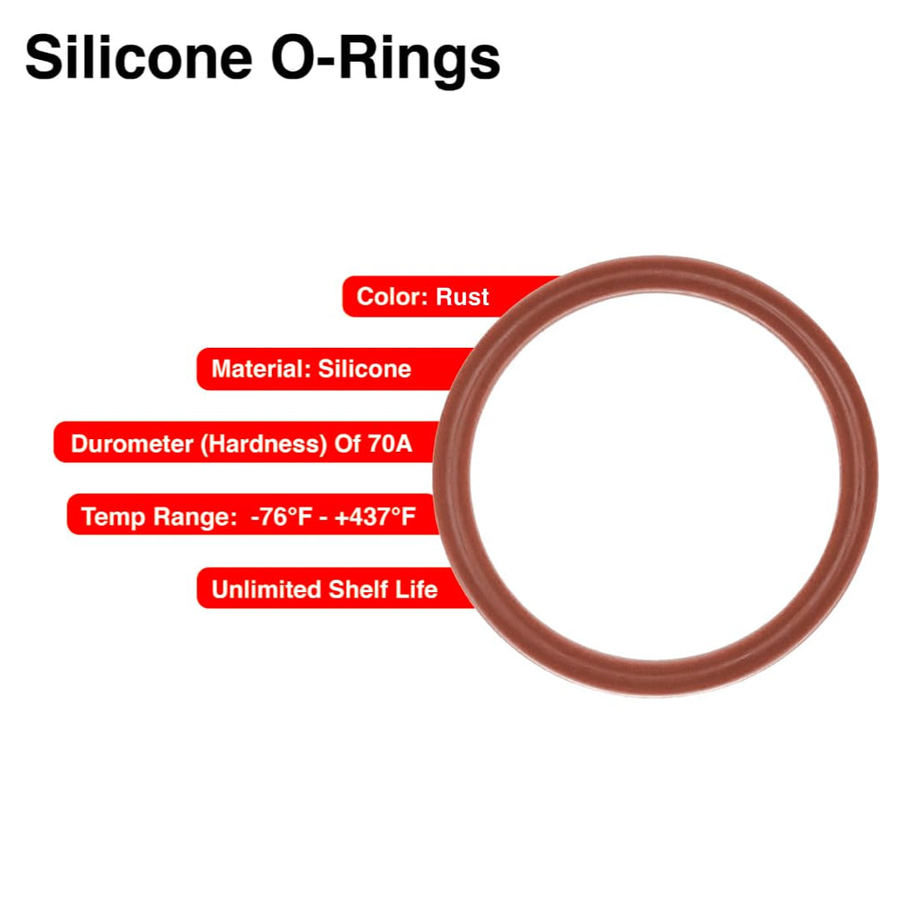 232 Silicone O-Ring, 70A Durometer, Red, 2-3/4" ID, 3" OD, 1/8" Width (Pack of 10)