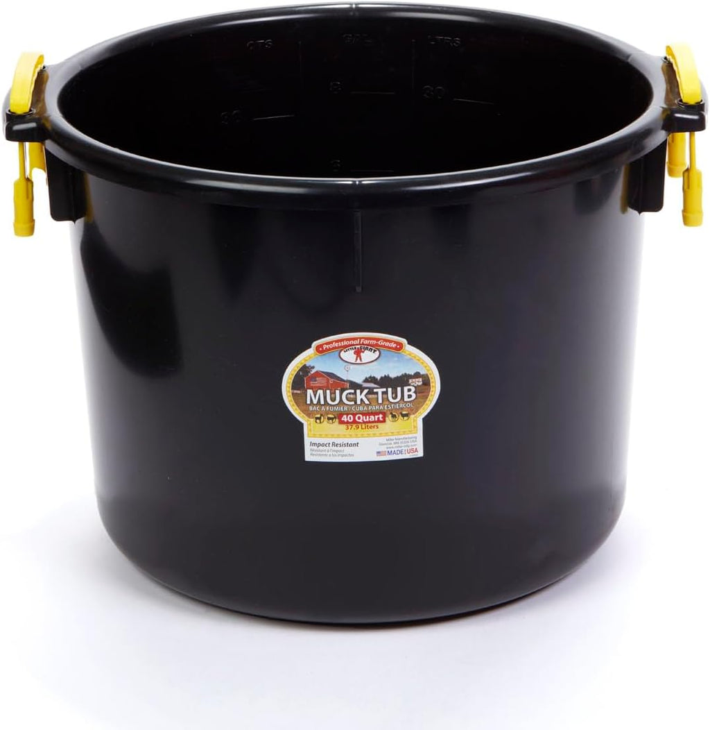 Plastic Muck Tub | Durable & Versatile Utility Bucket with Handles | Muck Bucket | Durable Handles | 40 Quart | Black