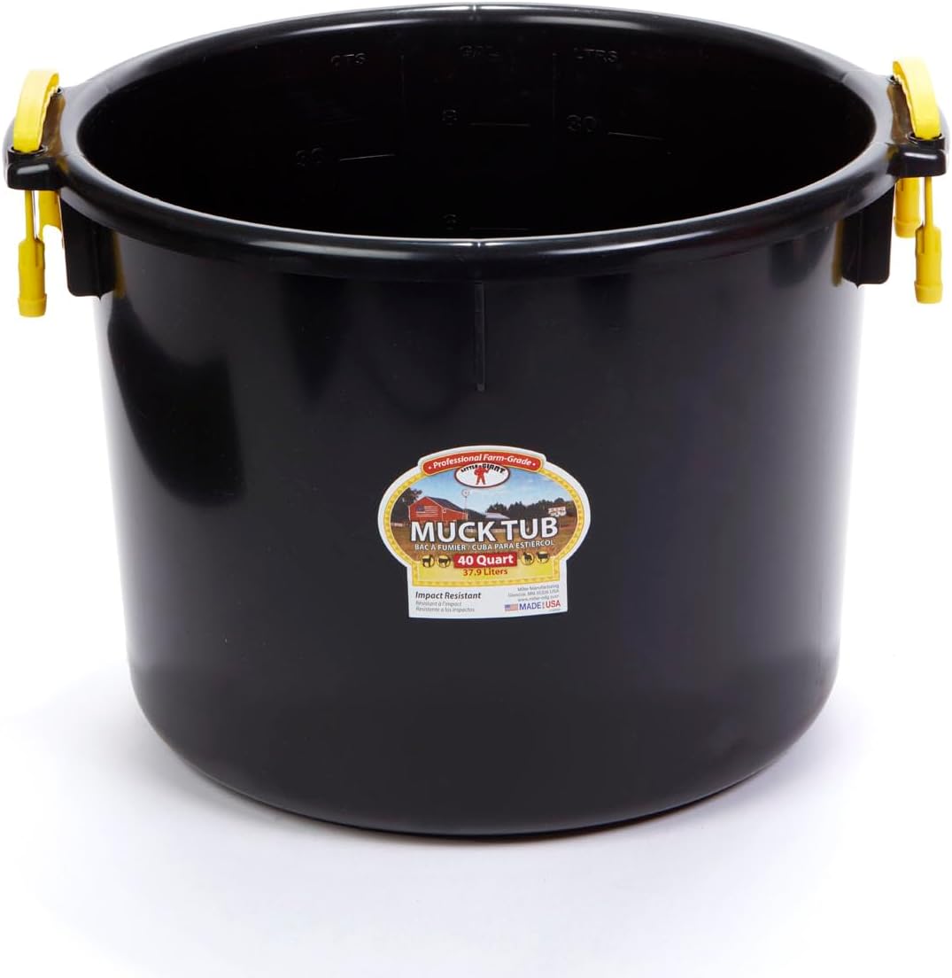 Plastic Muck Tub | Durable & Versatile Utility Bucket with Handles | Muck Bucket | Durable Handles | 40 Quart | Black